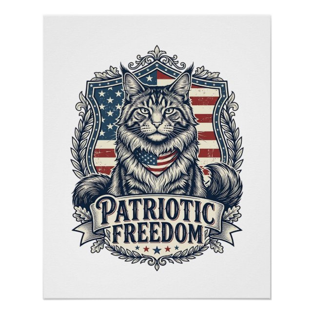 Póster Gato Maine Coon Patriótico (Frente)