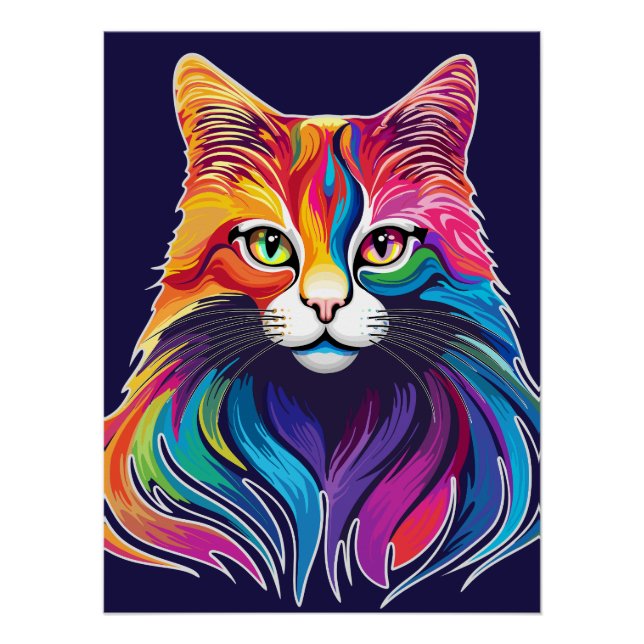 Póster Gato Maine Coon Retrato Arco-Íris Cores (Frente)