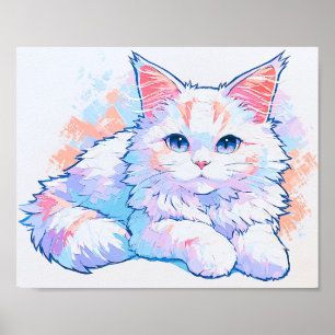 Poster Gato Maine Coon Roxo Pastel Pintura a Óleo Impasto