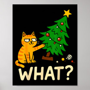 Poster Gato Malhado de Natal Empurrando a Árvore de Natal