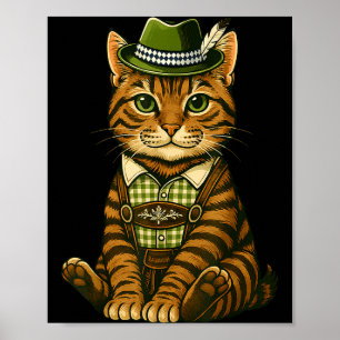 Poster gato malhado traje bávaro de lederhosen