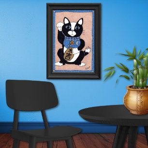 Póster Gato Maneki Neko Sortudo Japonês Arte Folclórica