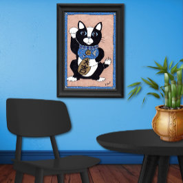 Póster Gato Maneki Neko Sortudo Japonês Arte Folclórica
