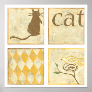 Poster Gato Marrom e Pássaro amarelo por Chariklia Zarri