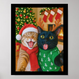 Poster Gato Meme Divertido Tirando Uma Selfie Natal Luzes