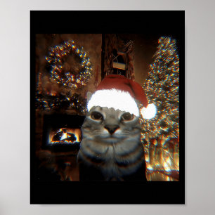Poster Gato Meme Divertido Tirando Uma Selfie Natal Luzes