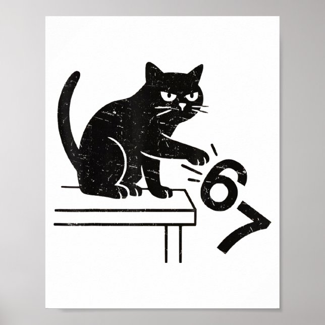 Poster Gato meme engraçado 6 7 derrubando 67  (Frente)