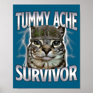 Poster Gato Meme Sobrevivente de Dor de Barriga Engraçado