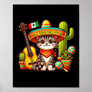Poster Gato Mexicano Cinco de Mayo Kitten Vamos Fiesta Vi