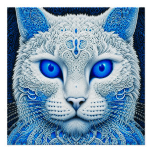 Póster Gato Místico Branco, Arte do Étero AI