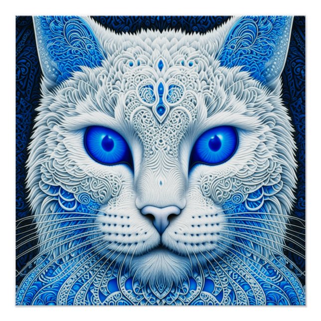 Póster Gato Místico Branco, Arte do Étero AI (Frente)