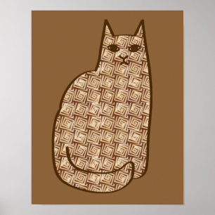 Póster Gato moderno do meio século, bege e luz - marrom