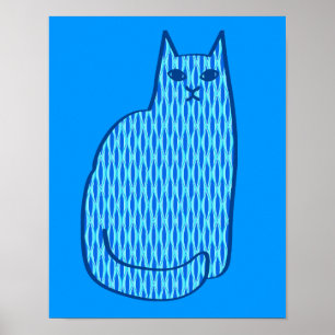 Póster Gato Moderno do Século médio, Cobalto e Azul Claro