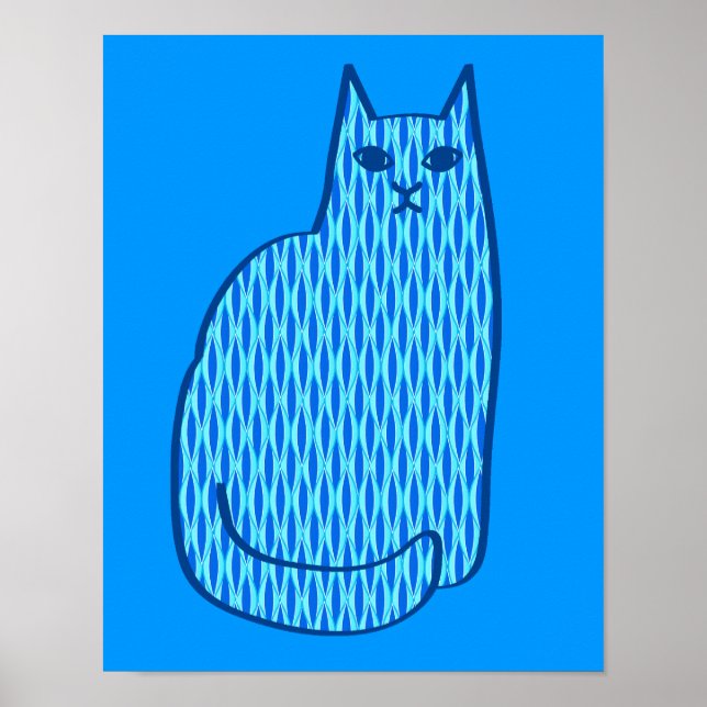 Póster Gato Moderno do Século médio, Cobalto e Azul Claro (Frente)
