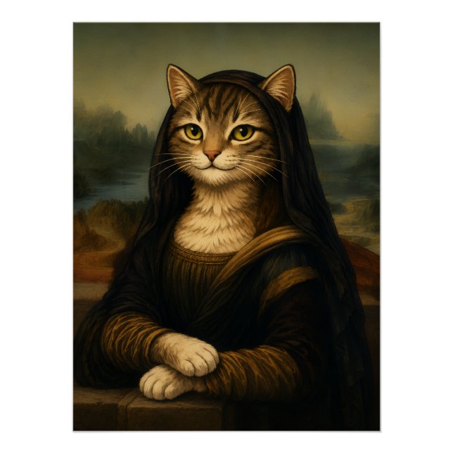 Póster Gato Mona Lisa Paródia Arte Renascentista (Frente)