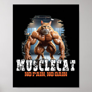 Poster Gato Muscular - Poder de Construção de Bacalhau - 