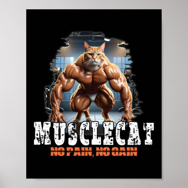 Poster Gato Muscular - Poder de Construção de Bacalhau -  (Frente)