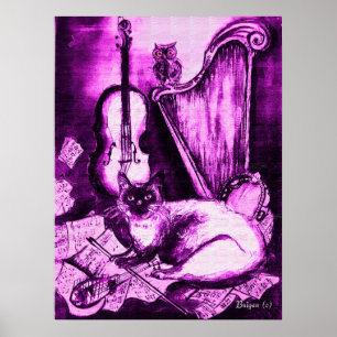 Póster GATO MUSICAL ,Roxo e Branco