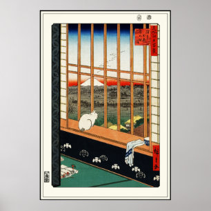 Poster Gato na janela pelo 歌川広重 de Hiroshige