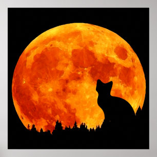 Poster Gato na Lua laranja de cheio
