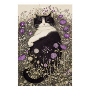 Póster Gato nas Flores