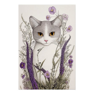 Póster Gato nas Flores