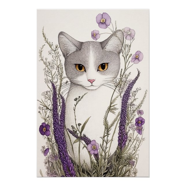 Póster Gato nas Flores (Frente)