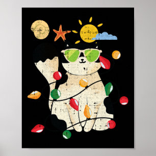 Poster Gato Natal Em Julho Kitten Legal Pet Verão Tropi