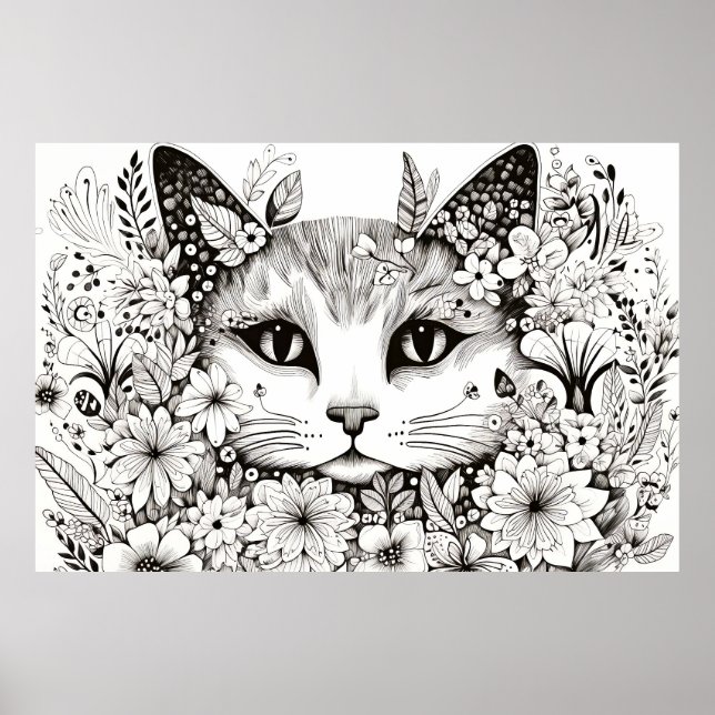 Poster Gato Natureza Pacífica Estilo de Desenho de Prairi (Frente)