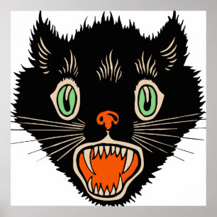 Póster Gato Negro Assustado Do Dia Das Bruxas