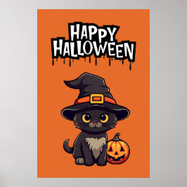 Poster Gato Negro Bonito Com Pumpkin Jack O Lanterna