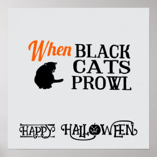 Poster Gato Negro Branco Bonito e Engraçado do Halloween