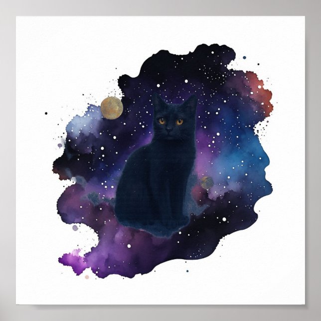 Poster Gato Negro Celestial Espírito Místico Animal Cosmi (Frente)