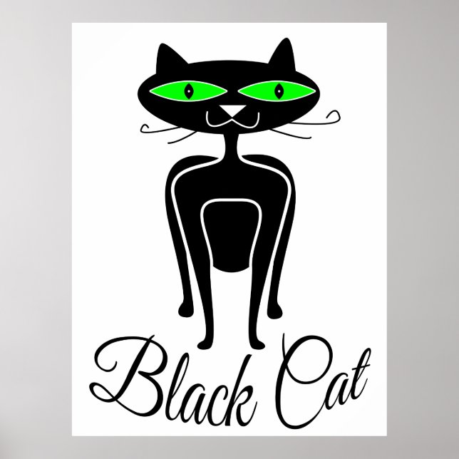Póster Gato negro com olhos verdes (Frente)