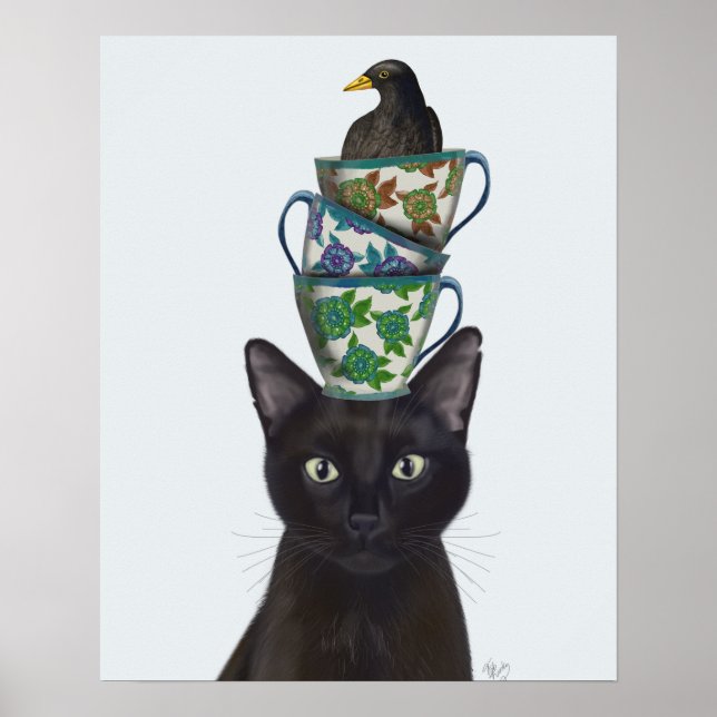Poster Gato Negro com Teacups e Blackbird (Frente)