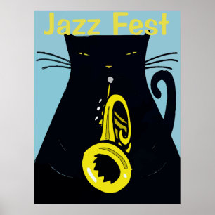 Poster Gato Negro com Trompete, Jazz