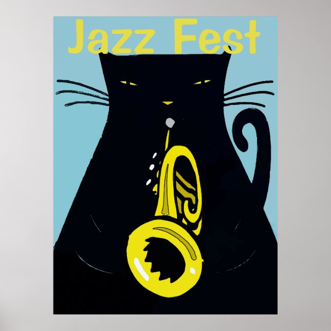 Poster Gato Negro com Trompete, Jazz (Frente)