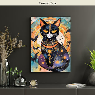Poster Gato Negro Cósmico Arte Celestial Espírito Magico