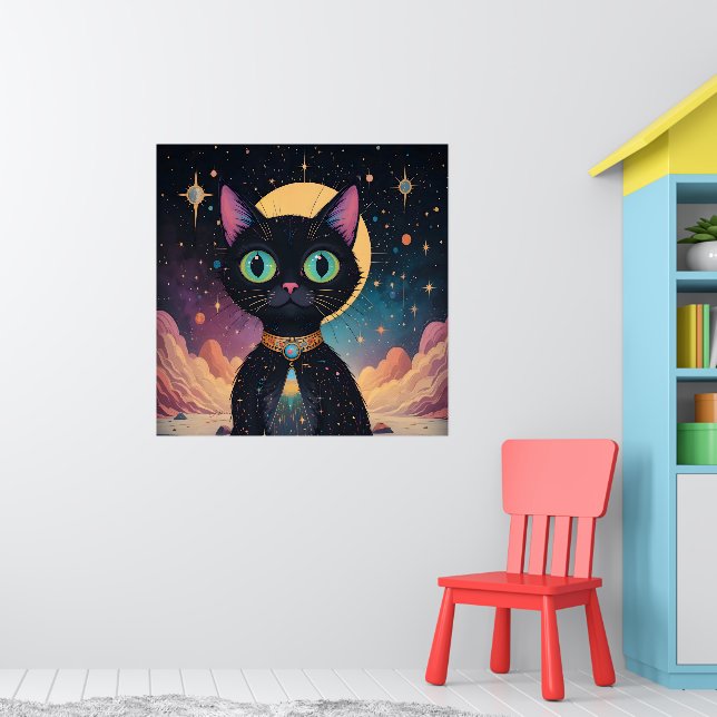 Poster Gato Negro Cósmico de Futuro Atômico à Lua (Berçário 1)