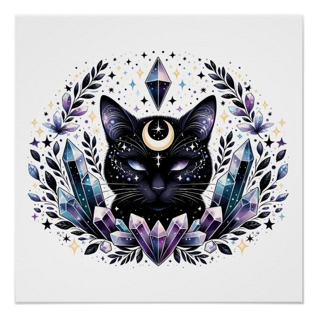 Póster Gato Negro Cristal Fantasy Esoteric (Frente)