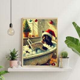 Poster Gato Negro de Natal em Banheira