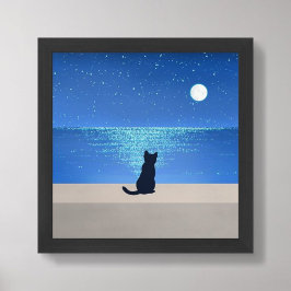 Poster Gato negro debaixo da lua de cheio estrelado noite