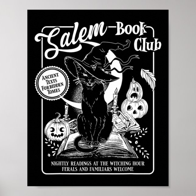 Poster Gato Negro do Clube de Bruxas Bookish Retro Hallow (Frente)
