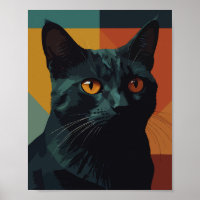 Gato negro em fundo colorido