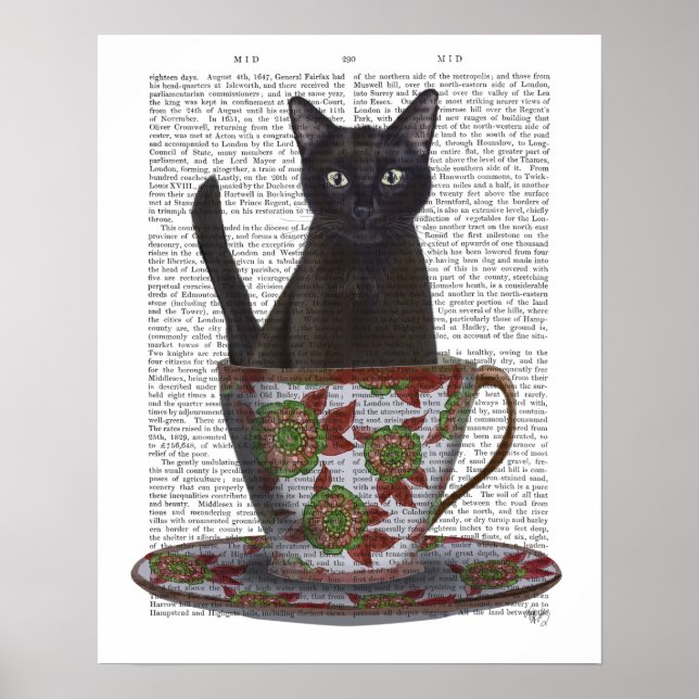 Poster Gato Negro em Teacup (Frente)