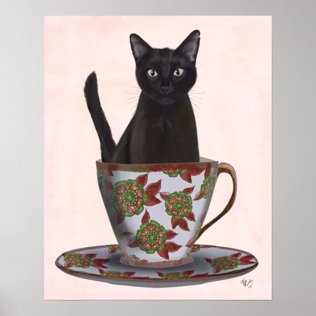 Poster Gato Negro em Teacup (Frente)