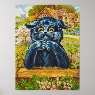 Poster Gato Negro em um Jardim por Louis Wain