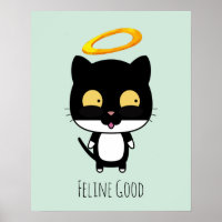 Gato Negro Engraçado Com Um Cartoon De Halo Ouro