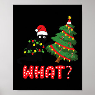 Poster Gato Negro Engraçado Puxando Árvore De Natal Sobre