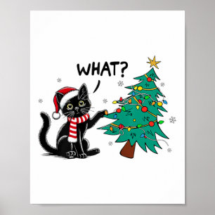Poster Gato Negro Engraçado Puxando Árvore De Natal Sobre